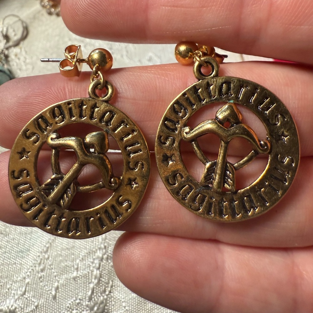Gold‎ Zodiac Sagittarius Drop Earrings